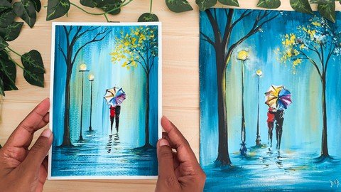 Monsoon Romantic Couple - Acrylic Painting For Beginners