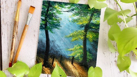 Sunrays In Forest - Acrylic Painting For Beginners