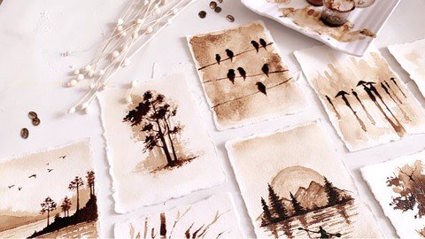 Easy Coffee Painting For Beginners - 10 Mini Landscapes