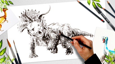 Complete Dino Drawing And Design 2D To 3D Illustrations