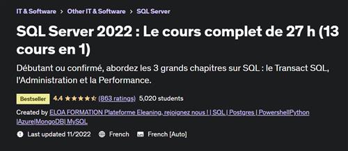 SQL Server 2022 - Le cours complet de 27 h (13 cours en 1)
