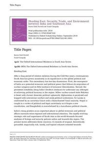 Heading East Security, Trade, and Environment between India and Southeast Asia (Oxford International Relations in South Asia)