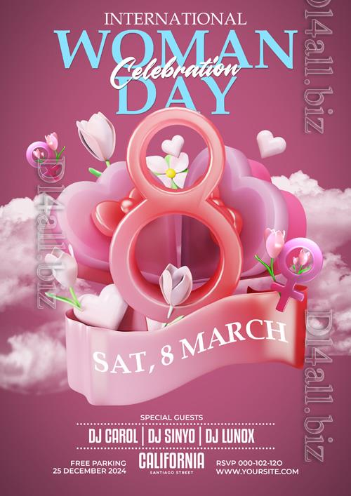 PSD happy women day celebration flyer with crocus flowers