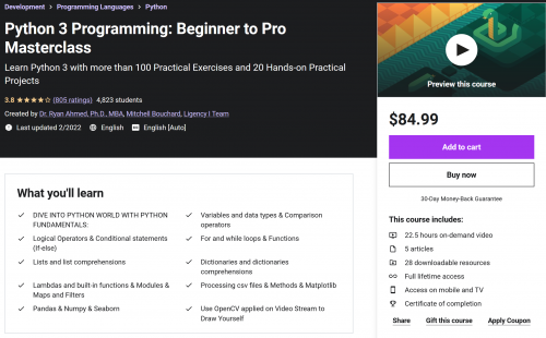 Python Masterclass 2022 Python 3 Programming for Beginners