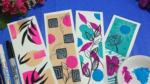 Abstract Boho Art Paintings - 4 Aesthetic Bookmarks