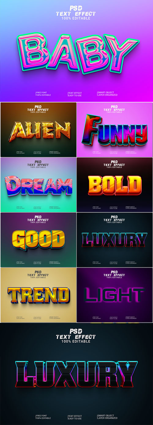 Psd style text effect editable design template set vol 215 