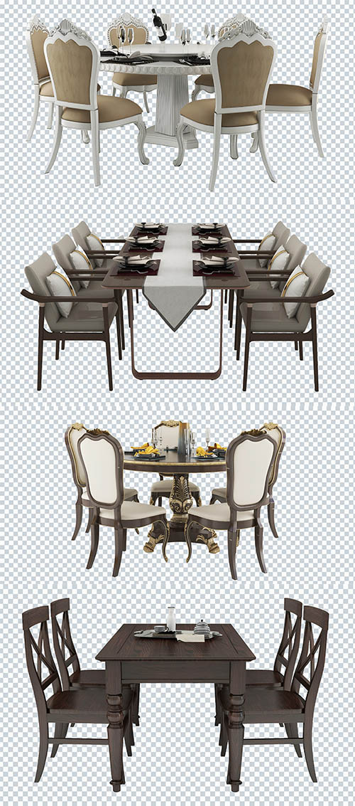 Classic tables and chairs, furniture, set on a transparent background 