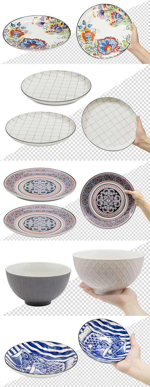 Empty ceramic plate in hand design template psd