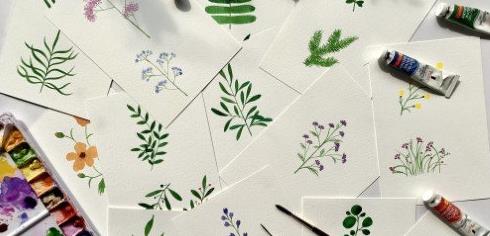 Minimal Watercolor Botanicals Paint Simplified and Stylised Leaves and Florals
