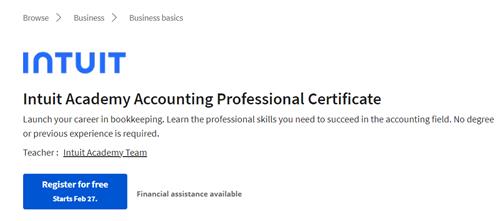 Coursera –  Intuit Academy Bookkeeping Professional Certificate