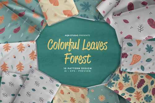 Colorful Leaves Forest - Seamless Pattern Design