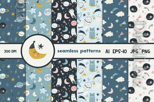 Cute Space Seamless Patterns Design Set