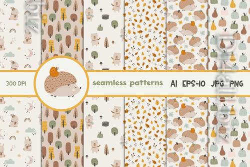 Cute Autumn Seamless Patterns Design Set