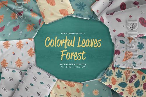 Colorful Leaves Forest - Seamless Pattern Design