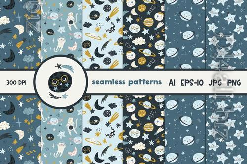 Collection of Cute Space Seamless Patterns