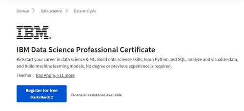 Coursera –  IBM Data Science Professional Certificate –  Download Free
