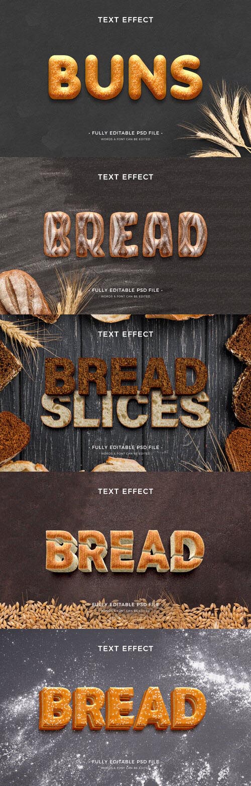PSD bakery text effect template set 