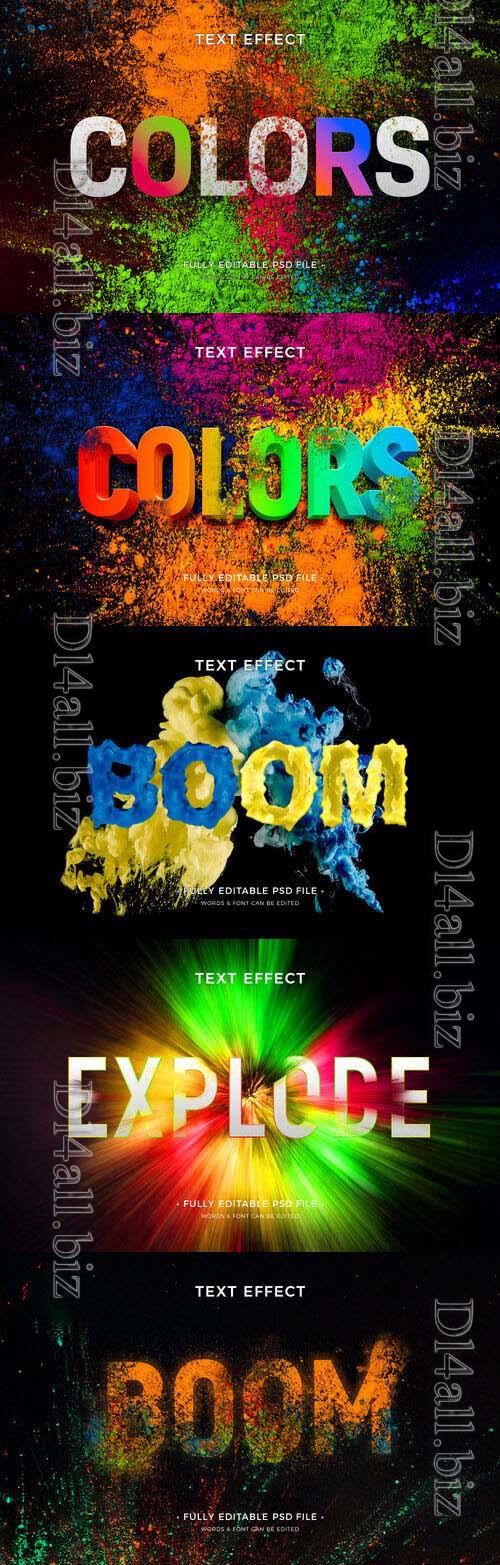 Color explosion psd text effect template set