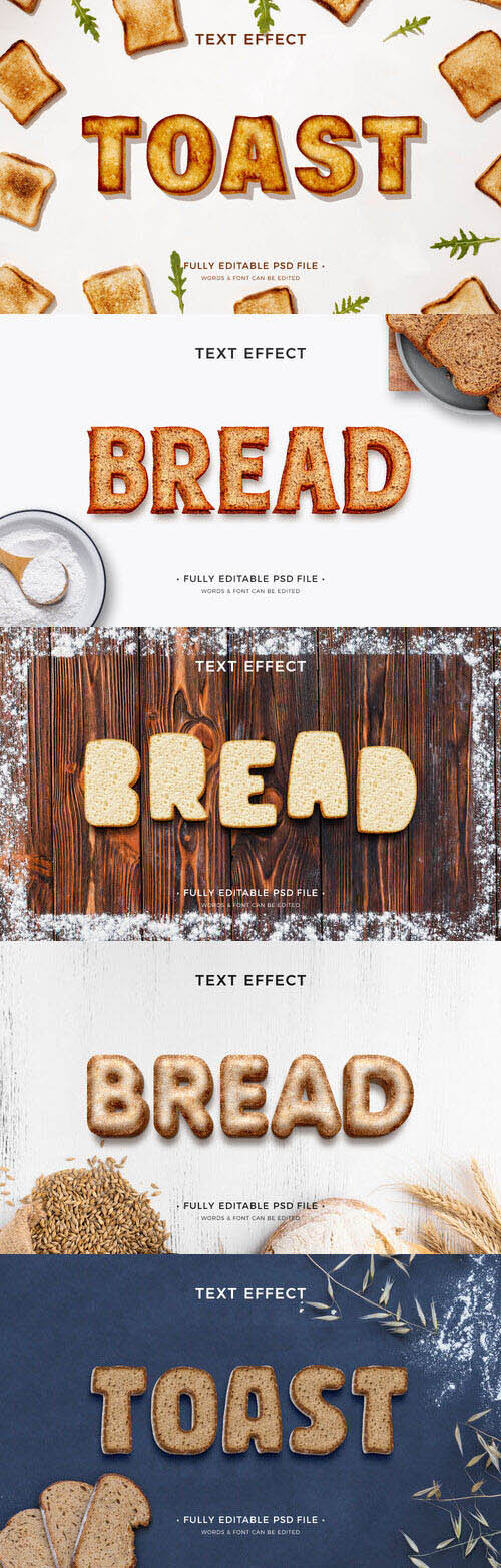 Bakery text effect design template set psd