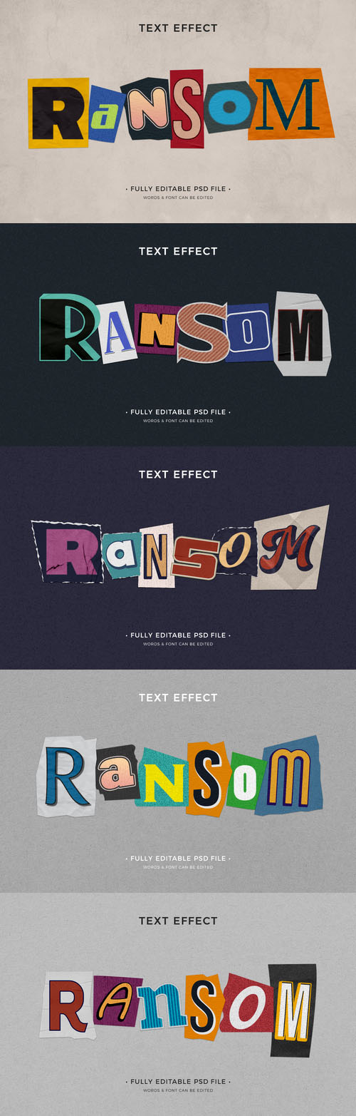 Ransom note psd text effect template set 