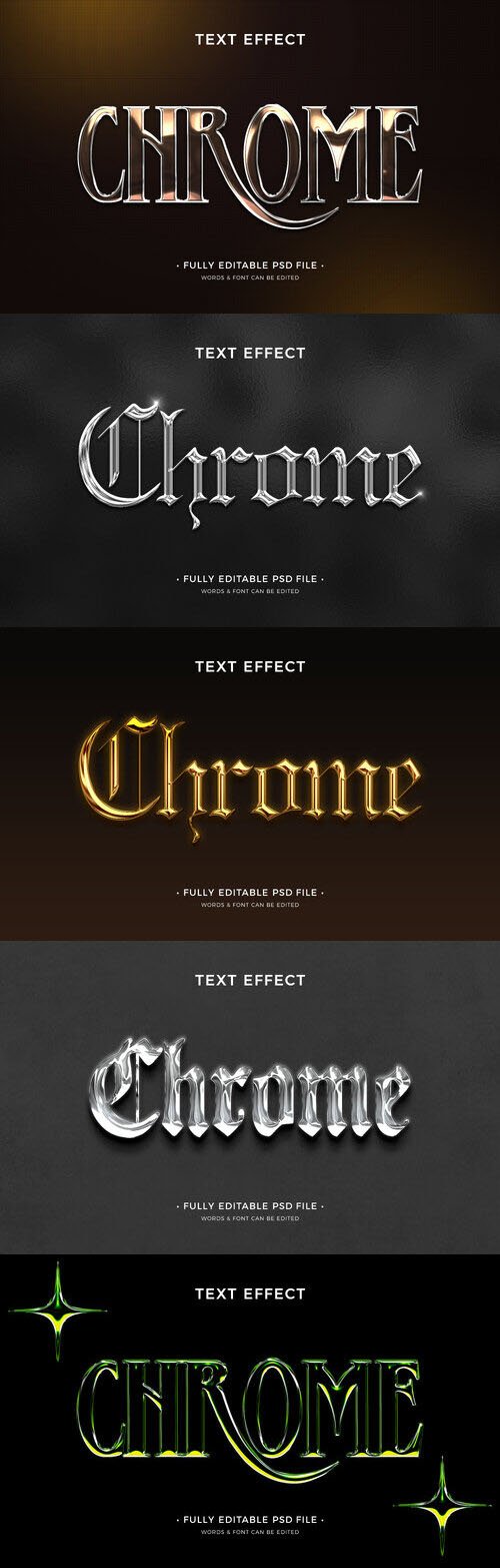 PSD chrome text effect template set 