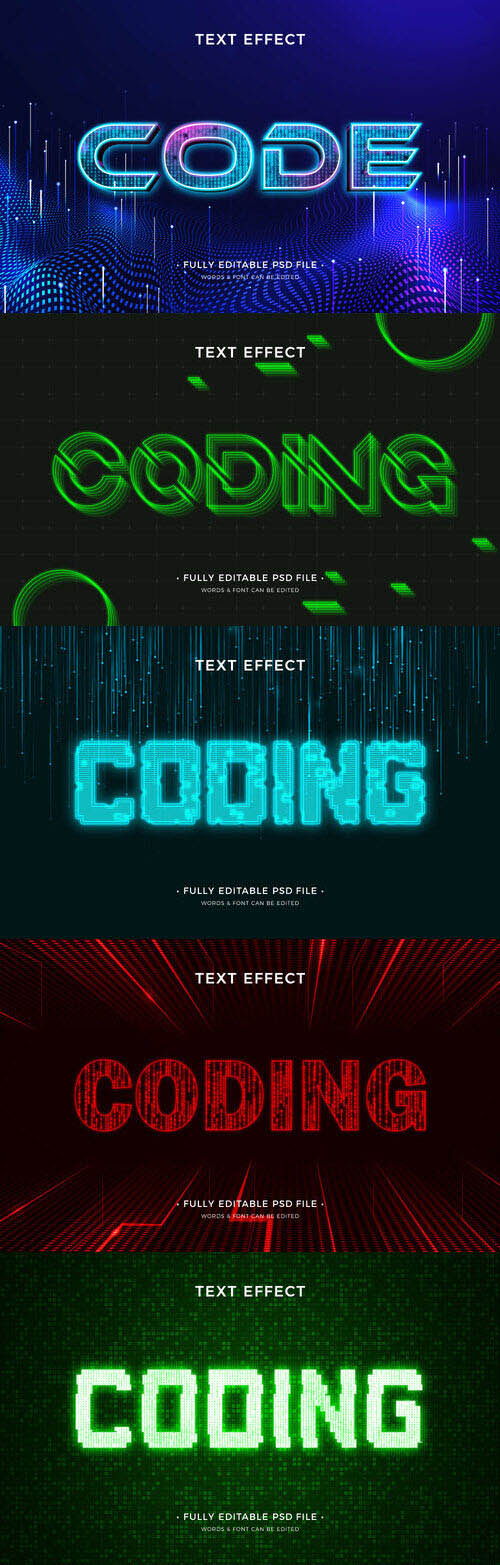 PSD electronic code text effect template set 