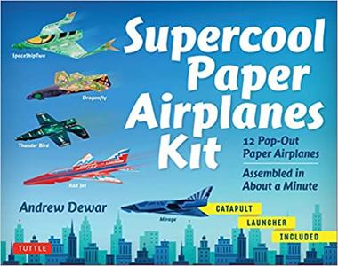 Supercool Paper Airplanes Kit 12 Pop-Out Paper Airplanes Assembled in About a Minute Kit Includes Instruction Book, Pr