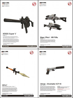 RPG-7, Silverballer ACP 45, M8  Rifle, Kriss Super V (Paper-replika)