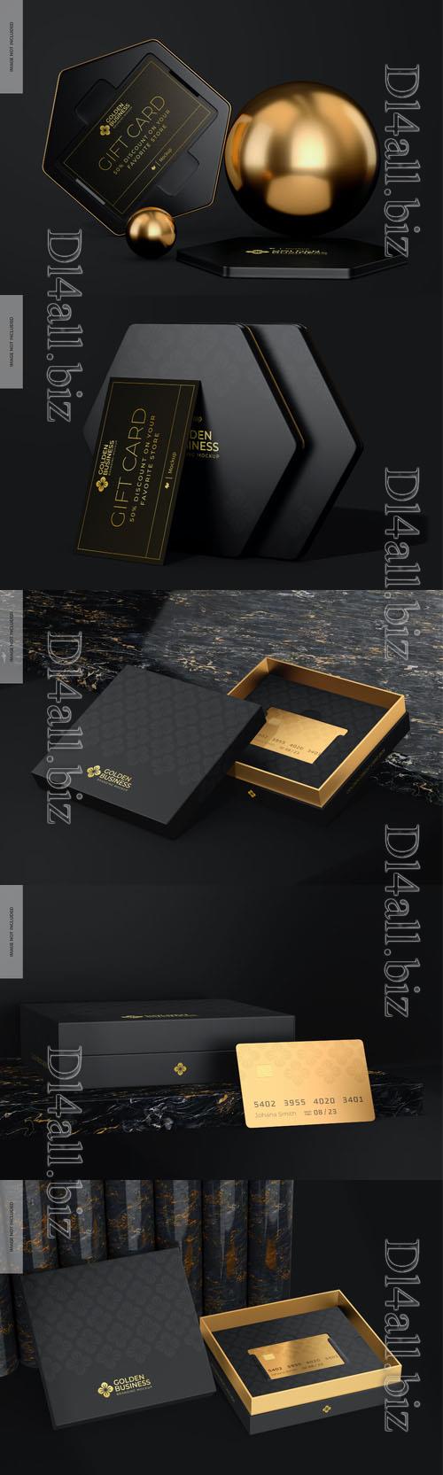 Golden credit card box psd template mockup design
