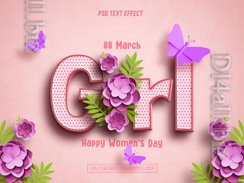 Girls, womens day text effect psd design