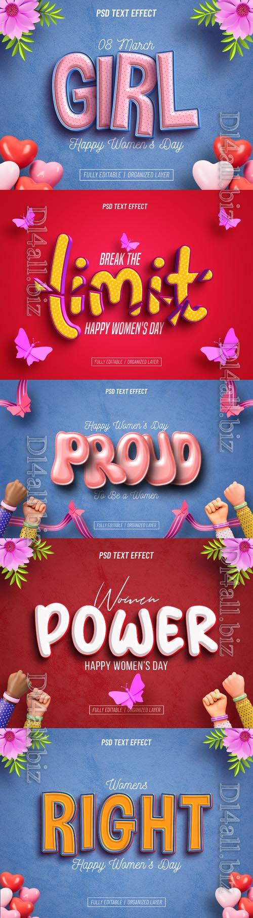 Womens day psd style text effect editable collection vol 1
