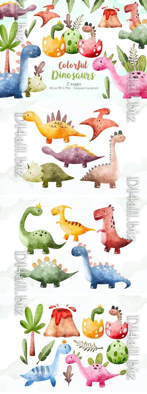 Colorful Dinosaurs Clipart Design