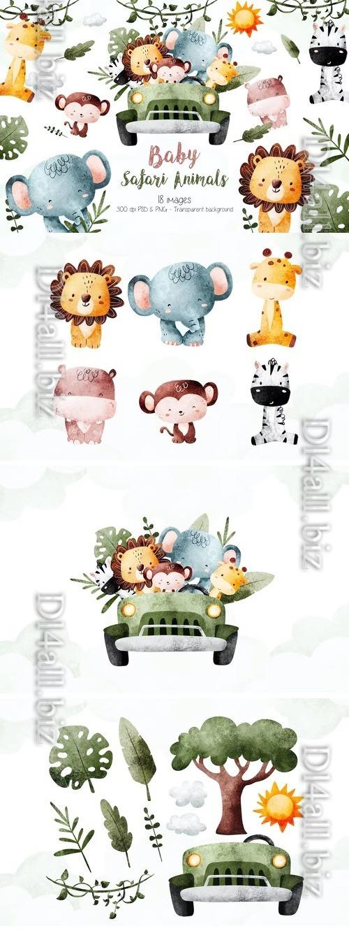 Baby Safari Animals Clipart Design