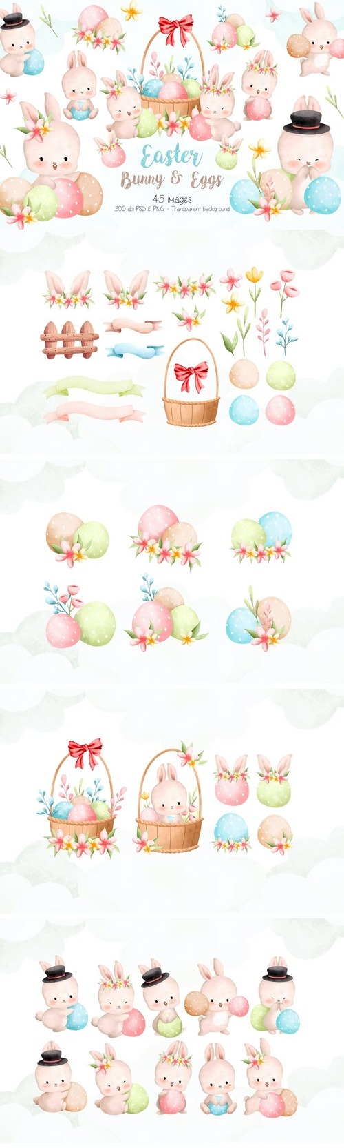 Easter Bunny and Eggs Clipart Design 