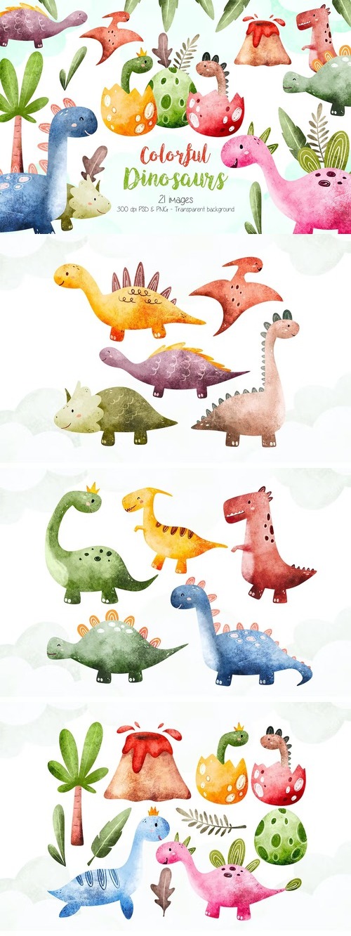 Colorful Dinosaurs Clipart Design Colorful Dinosaurs Clipart Design