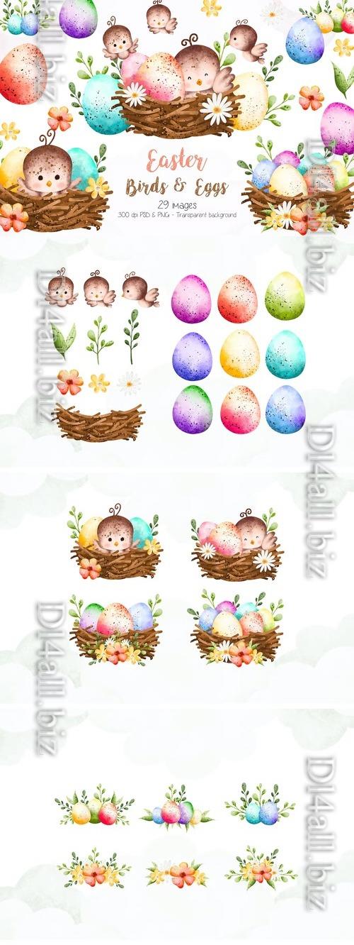 Easter Eggs and Bird Clipart Beautiful Design