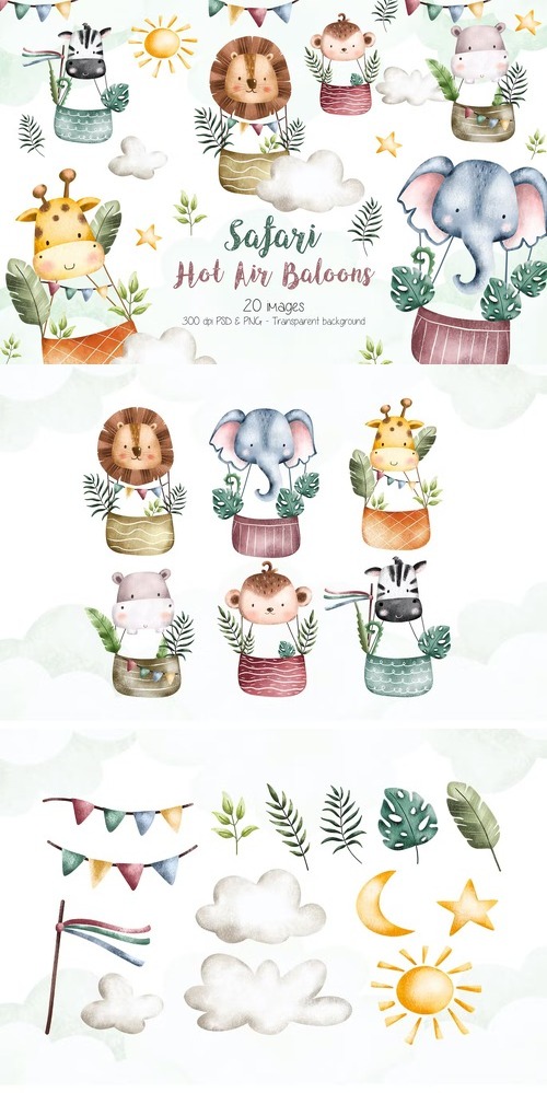 Safari Hot Air Balloons Clipart Design 
