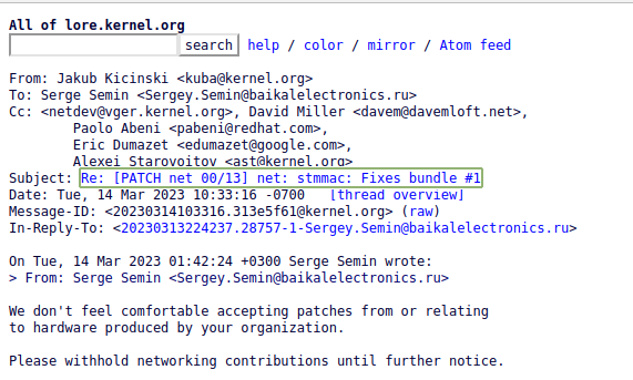 В костяк Linux отказались принимать патч для процессора Baikal от российских разработчиков. Вина выглядит весьма странной