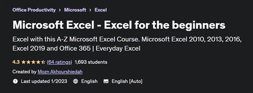 Udemy –  Microsoft Excel –  Excel for the beginners