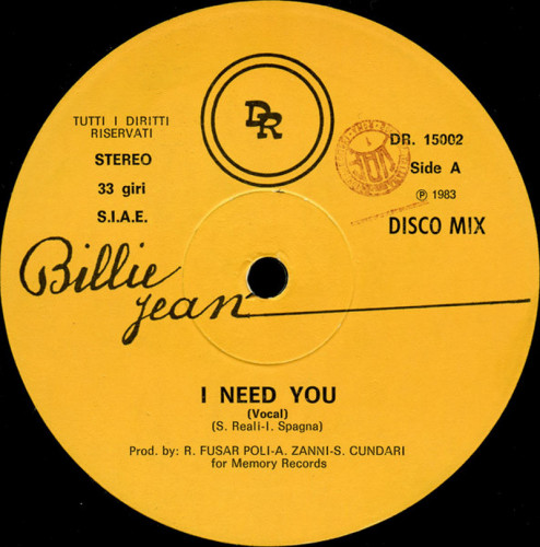 Billie Jean - I Need You (Vinyl, 12'') 1983 (Lossless)