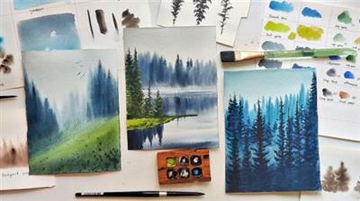 Paint gorgeous watercolor misty pines - A beginner's  guide 82f929d00c545b2cdd5bb4689bb36446