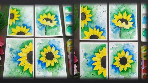 Abstract Watercolor Sunflower Painting –  Download Free