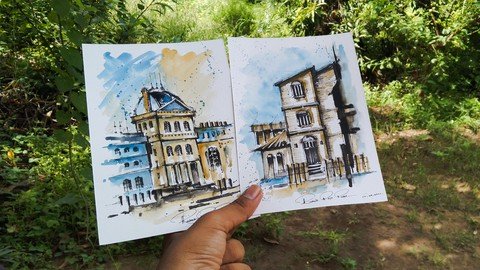 Urban Sketching –  Learn To Paint Three Beautiful Paintings –  Download Free