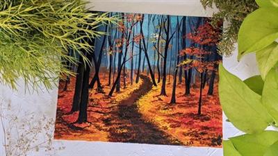 Acrylic Landscape Painting - Autumn Forest  Road 51d016e7980f6362711f831d079bbf88