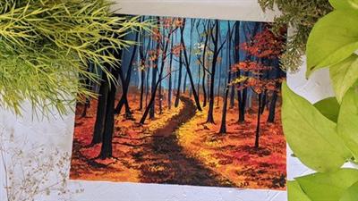 Acrylic Landscape Painting - Autumn Forest  Road