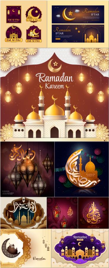 Islamic festival celebration, Ramadan, Eid mubarak vector poster design
