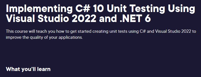 Implementing C# 10 Unit Testing Using Visual Studio 2022 and .NET 6 8b97c21351f641e1270f7b1bf80e2c5a