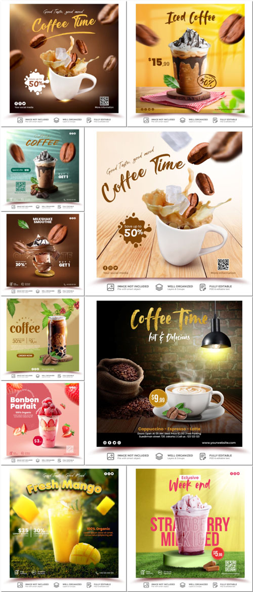 Flyer food and drink social media post, psd banner set vol 183