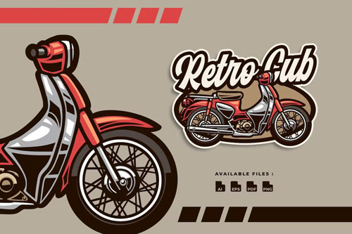 Retro Cub Motorcycle Automotive logo design Retro Cub Motorcycle Automotive logo design