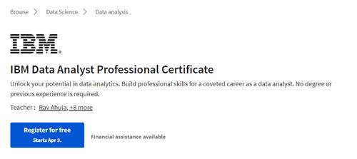 Coursera –  IBM Data Analyst Professional Certificate –  Download Free